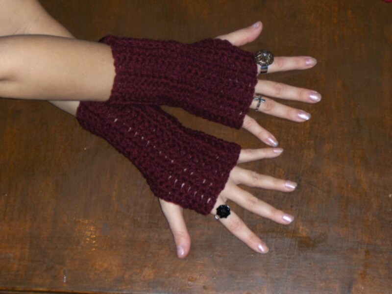 The Garnet Red Fingerless bohochic Gloves. Handmade crochet Unisex Arm Warmers Deep Blood Red Dracula Burlesque Victorian Handmade Crocheted